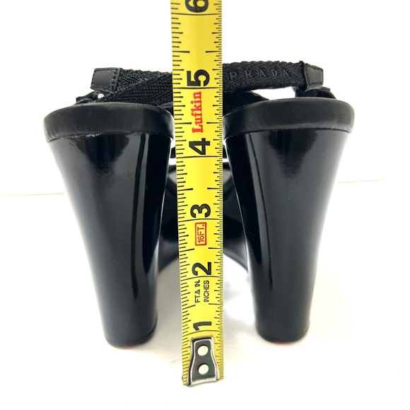 Prada Platform T Strap Wedge Heel Sandal Patent Leather Black EU 40 US 10 - Picture 10 of 15